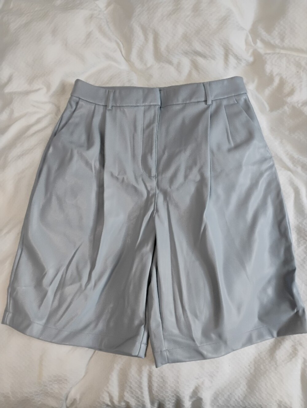 House of Harlow 1960 Light Blue-Gray Tailored Vegan Leather Bermuda Shorts